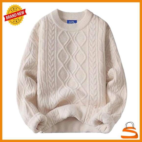 Oversized Cable Knit Sweater Heavy Pullover Women's Crewneck Vintage